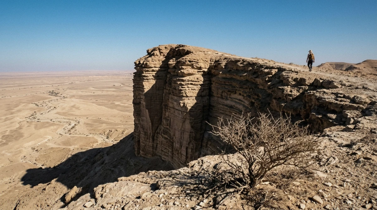 Cool-season golden light on the escarpment at the Edge of the World near Riyadh, the best time of year for a clear, comfortable visit