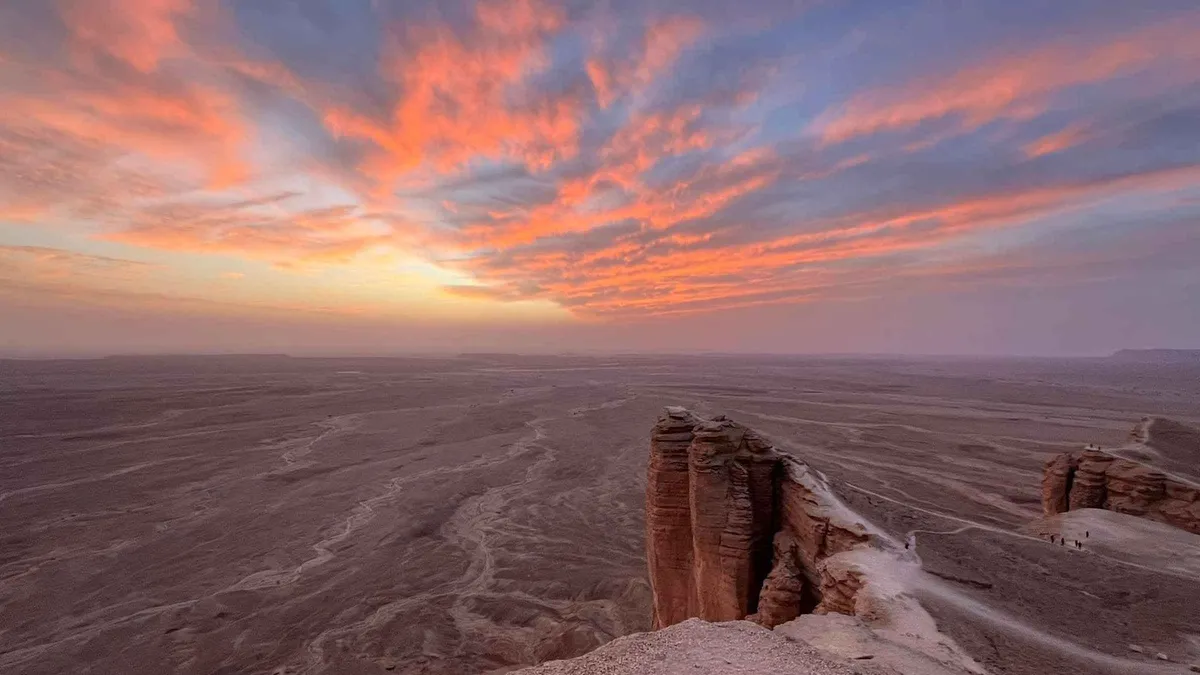 Desert camp dinner under the stars after an Edge of the World Riyadh tour with a bat cave visit, Saudi Arabia